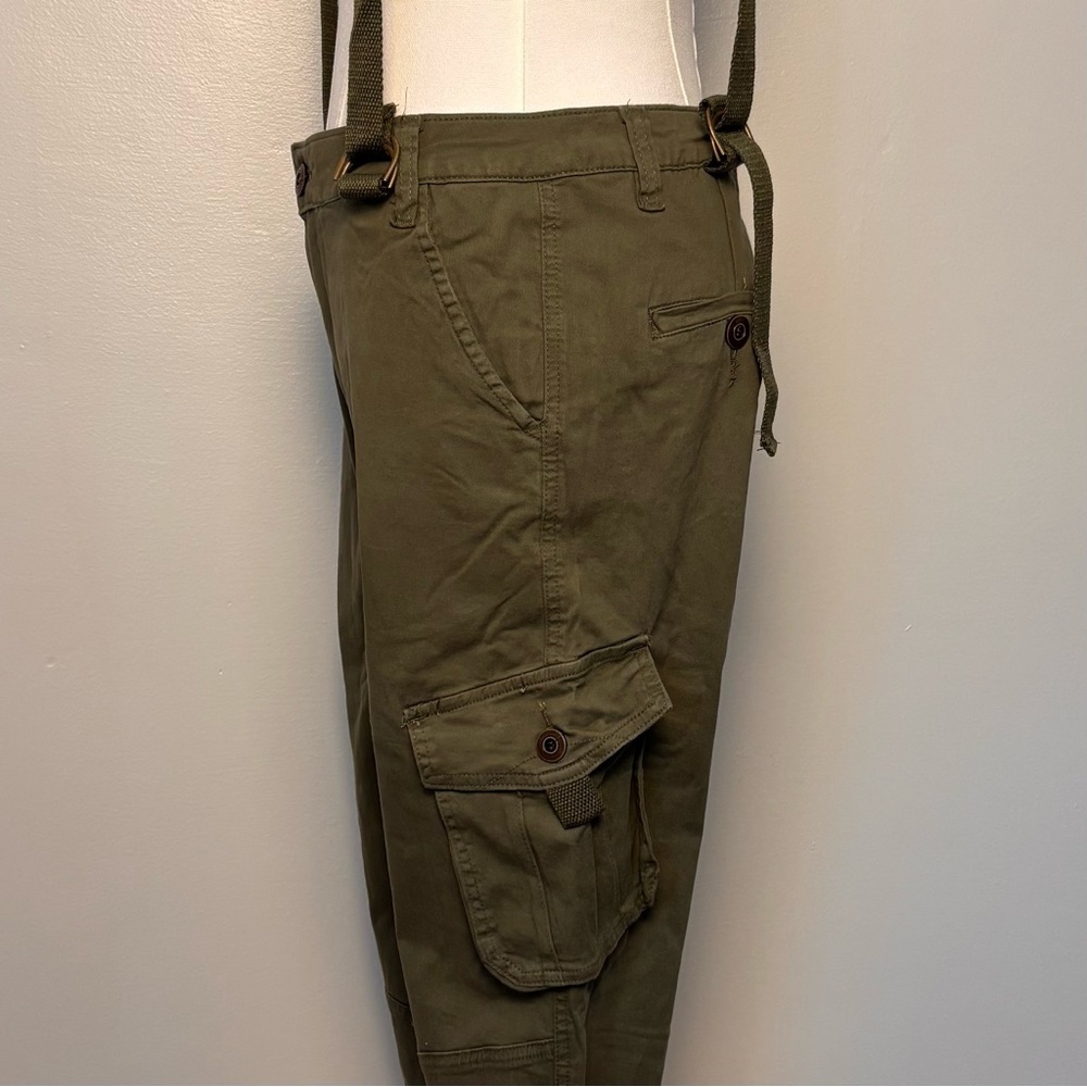 Easel Womens Olive Cargo Pants Elastic Hem With Suspenders Size Medium - Picture 5 of 12